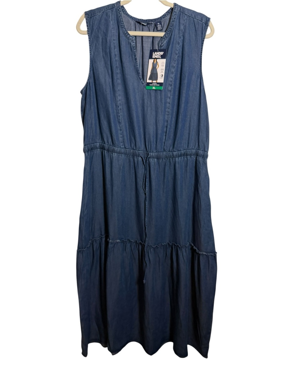 NWT Lands' End Women's Sleeveless Denim Midi Dress - Blue, XXL, XL
